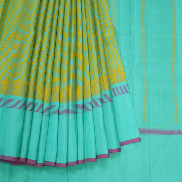 Hayagrivas Handloom Yellow & Teal Kanjivaram Silk Saree with Teal Border KBE1281I19-1