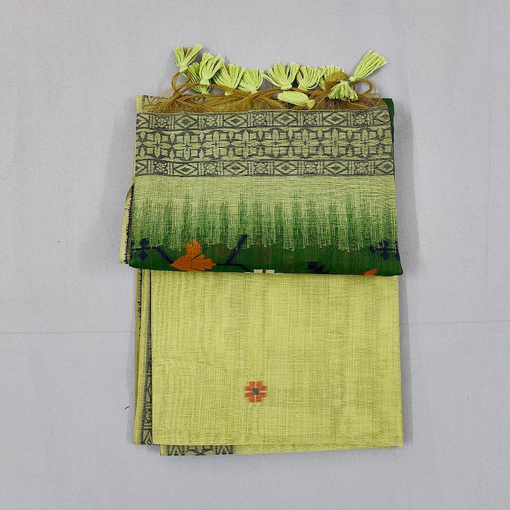 Hayagrivas Lemon-Yellow Fancy Cotton Saree KBE1877L1-2