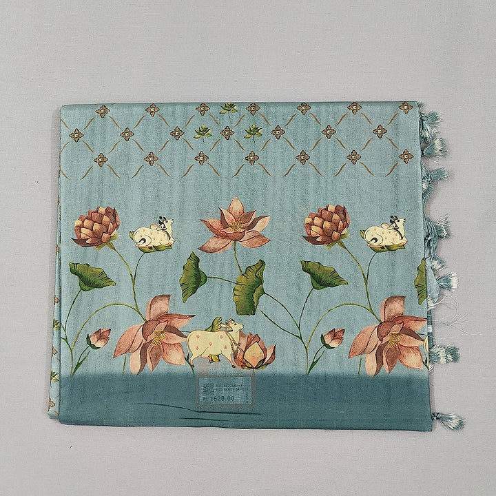 Hayagrivas Ice Blue Fancy Cotton Saree KBE1877L6-7