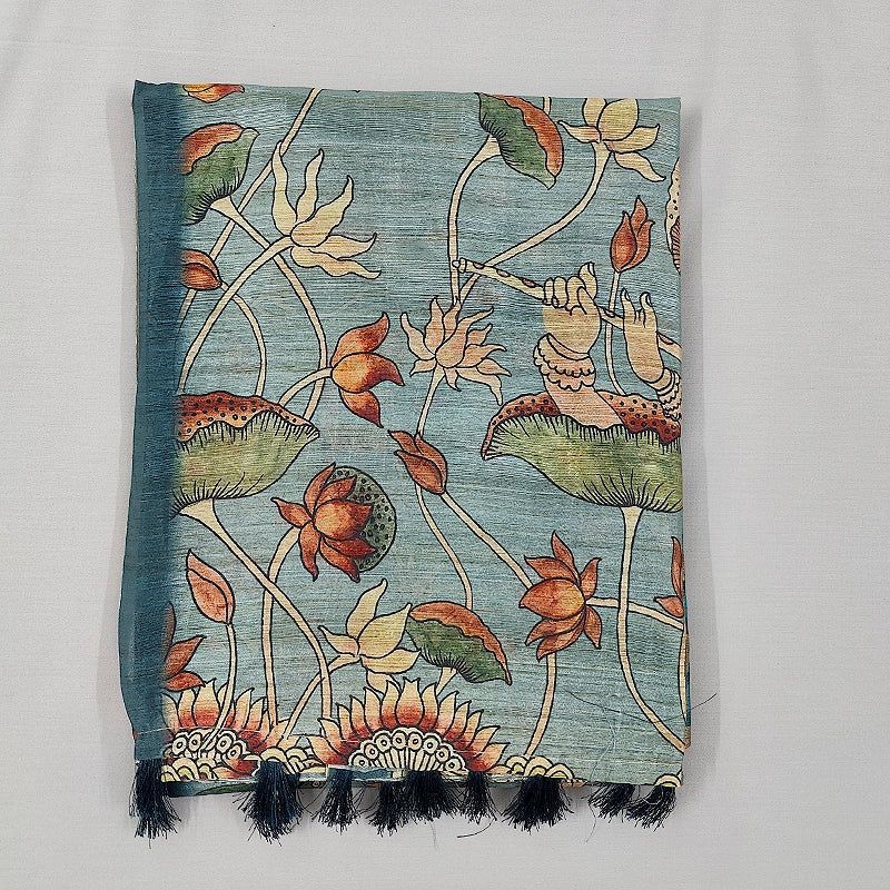 Hayagrivas Teal Blue Fancy Cotton Saree KBE1877L7-1
