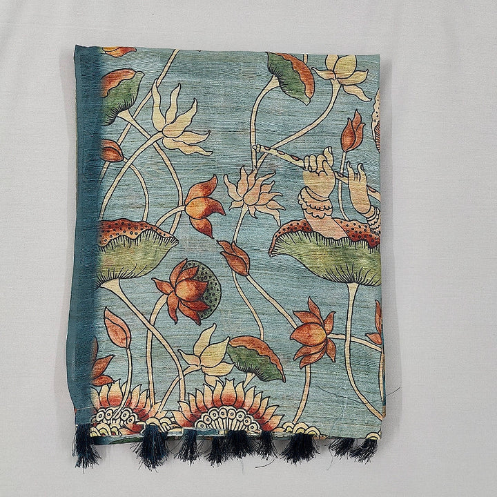 Hayagrivas Teal Blue Fancy Cotton Saree KBE1877L7-1