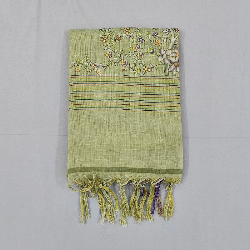 Hayagrivas Olive-Green Fancy Cotton Saree KBE1877L8-1