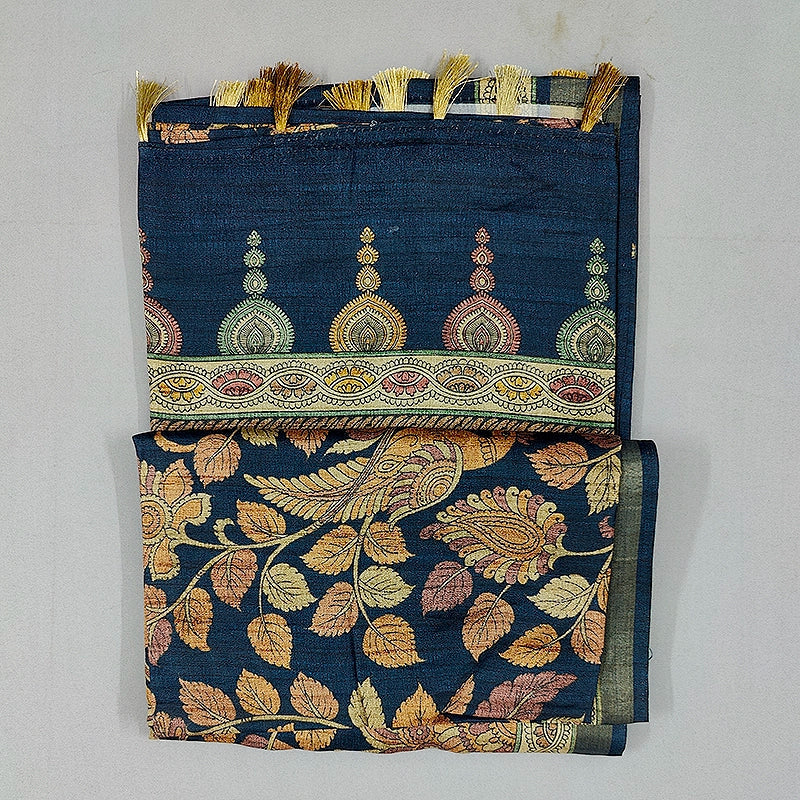 Hayagrivas Deep Teal-Blue Fancy Cotton Saree KBE1917L1-25