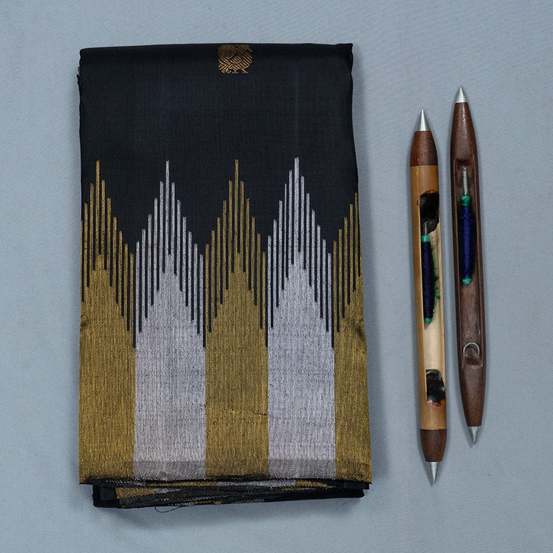 Hayagrivas Handloom Black Kanjivaram Silk Saree Temple Border KBF221E6-1