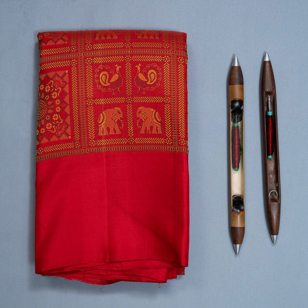 Hayagrivas Handloom Red Kanjivaram Silk Saree KBF221E1-1