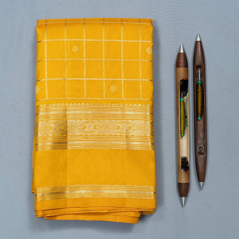 Hayagrivas Handloom Yellow Kanjivaram Silk Saree KBF436F1-1