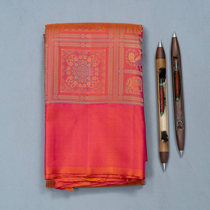 Hayagrivas Handloom Orangish-Pink Kanjivaram Silk Saree KBF670G3-1