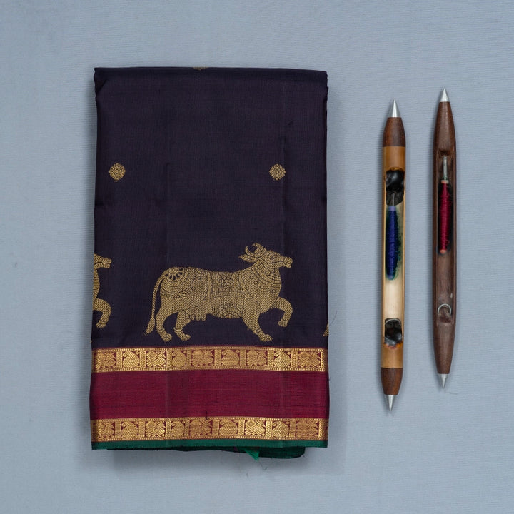 Hayagrivas Handloom Deep Jamun Kanjivaram Silk Saree with Wine Maroon Border KBF742H7-1