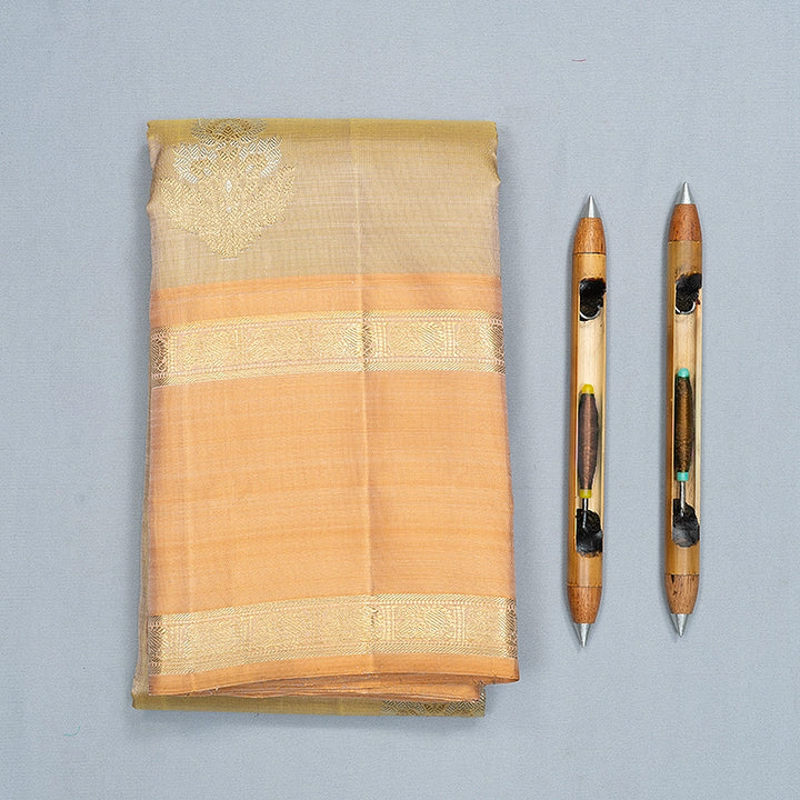 Hayagrivas Handloom Beige Kanjivaram Silk Saree with Peach Orange Border KBFL304J1-1-BF304-SBS