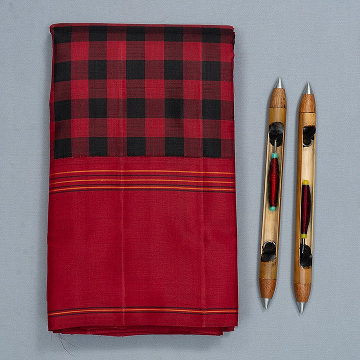 Hayagrivas Handloom Black &amp; Maroon Checks Kanjivaram Silk Saree KBFL384J1-1-BF384-SBS