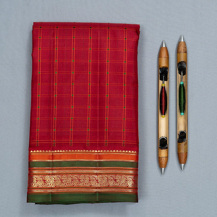 Hayagrivas Handloom Maroon Kanjivaram Silk Saree with Manthalir Green Border KBFL391J1-1-BF391-SBS