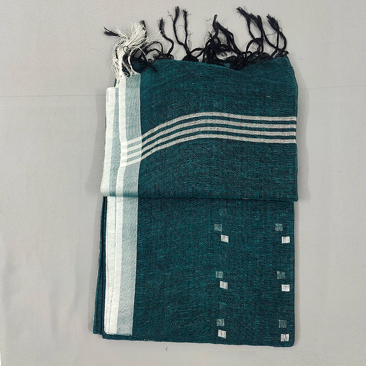 Hayagrivas Teal Blue Handloom Linen Saree KSBE148C7-1
