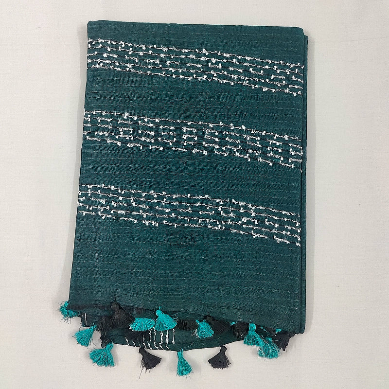 Hayagrivas Peacock Green Handloom Linen Saree KSBE148C8-1