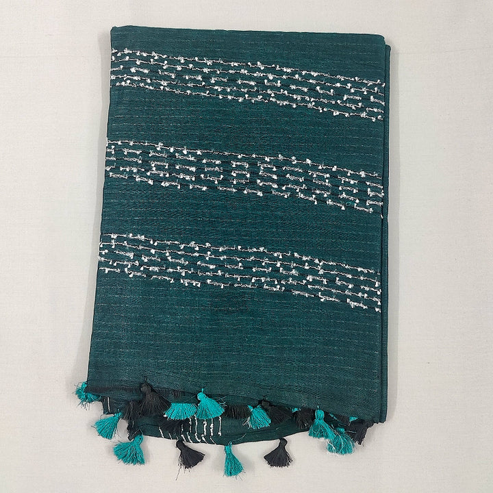 Hayagrivas Peacock Green Handloom Linen Saree KSBE148C8-1