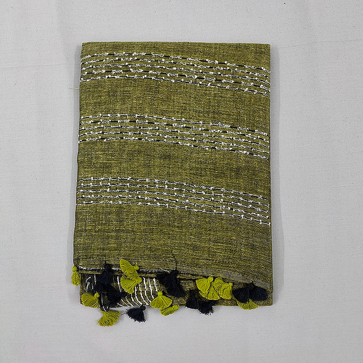Hayagrivas Khaki Brown Handloom Linen Saree KSBE148C8-2