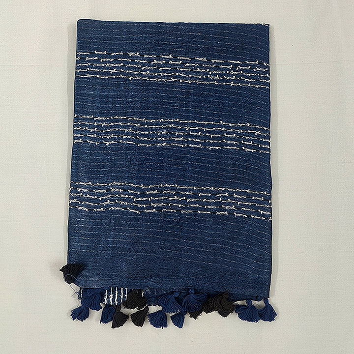 Hayagrivas Navy Blue Handloom Linen Saree KSBE148C8-3