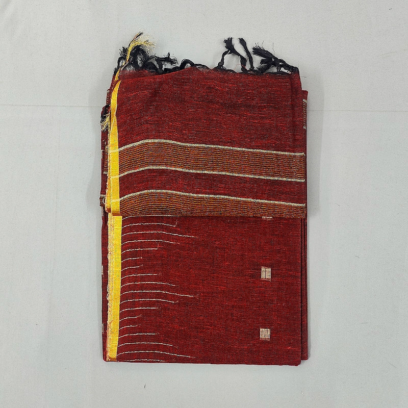 Hayagrivas Brown Handloom Linen Saree KSBE148C9-1