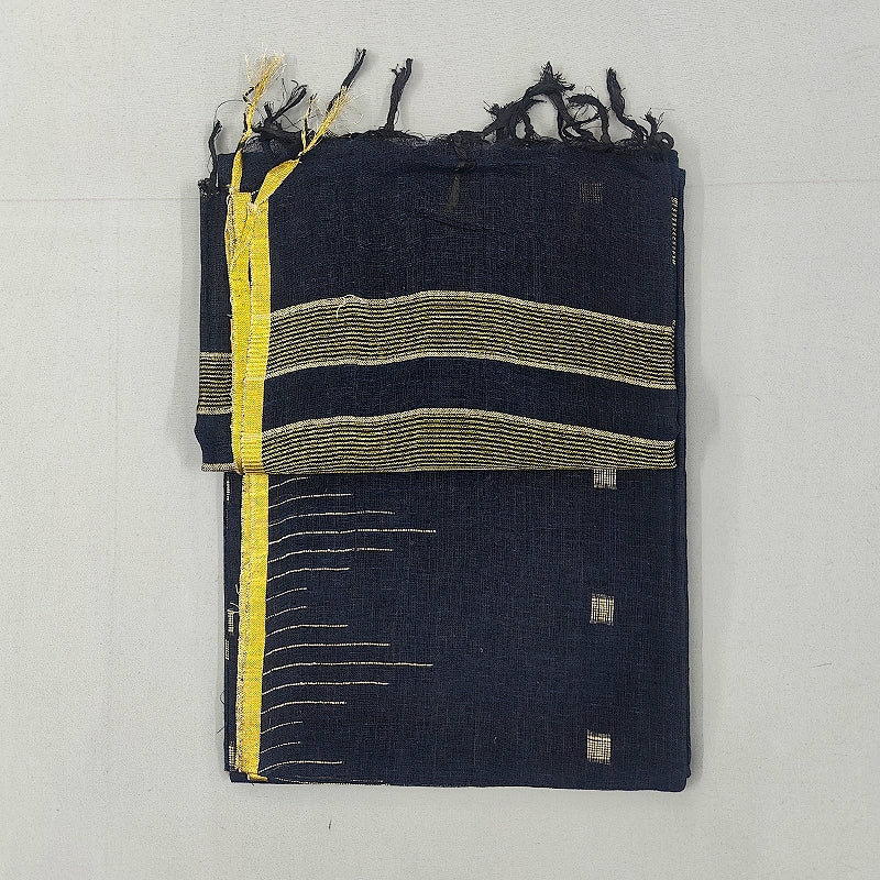 Hayagrivas Navy Blue Handloom Linen Saree KSBE148C9-2