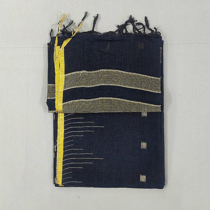 Hayagrivas Navy Blue Handloom Linen Saree KSBE148C9-2