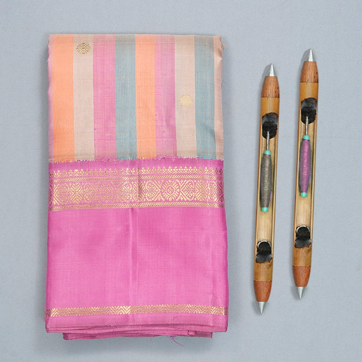 Hayagrivas Handloom Multicolour Stripes Kanjivaram Silk Saree with Rose Pink Border SSBFL424J1-1-BF424-SBS
