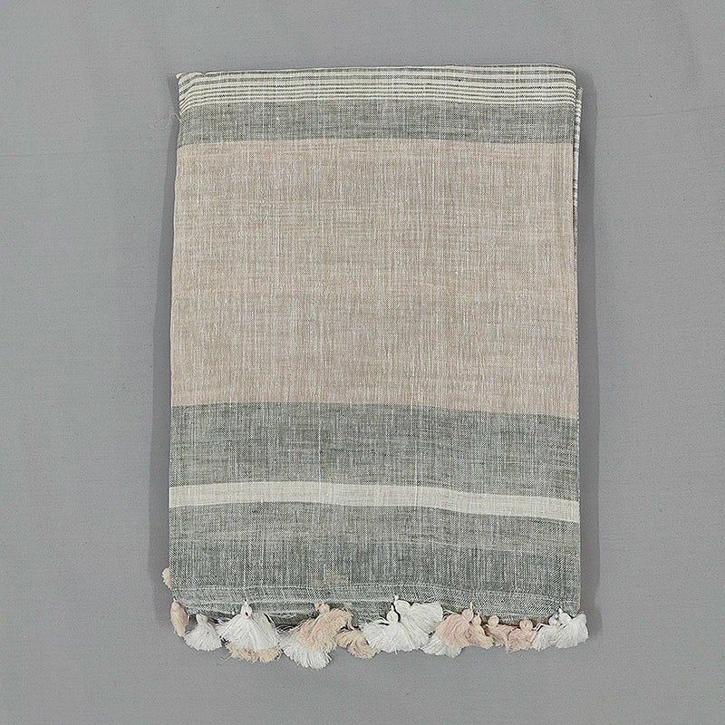 Hayagrivas Beige Handloom Linen Saree SSCBF68E3-3