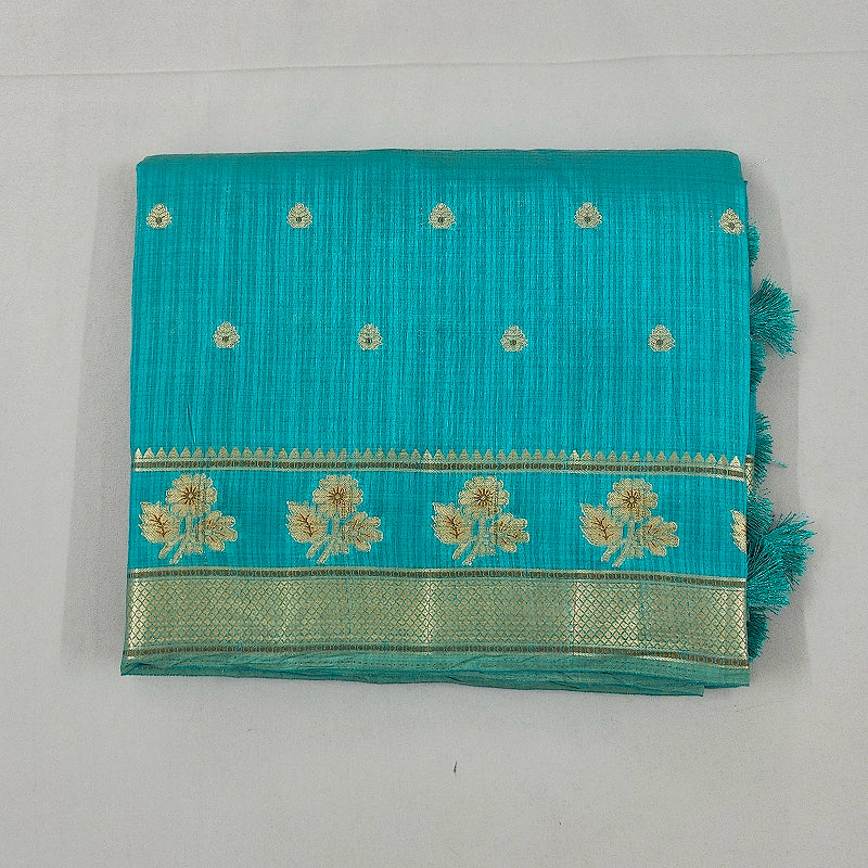 Hayagrivas Peacock Blue Fancy Cotton Saree SSCBF120H1-2