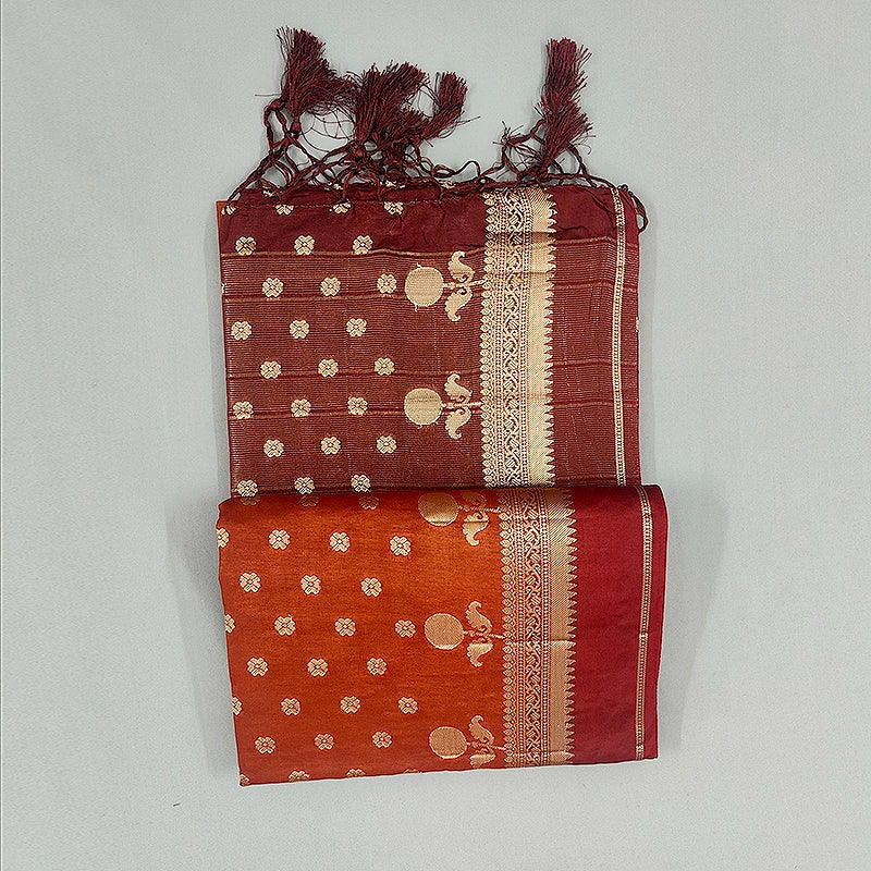 Hayagrivas Rust Orange Fancy Cotton Saree SSCBF120H3-1