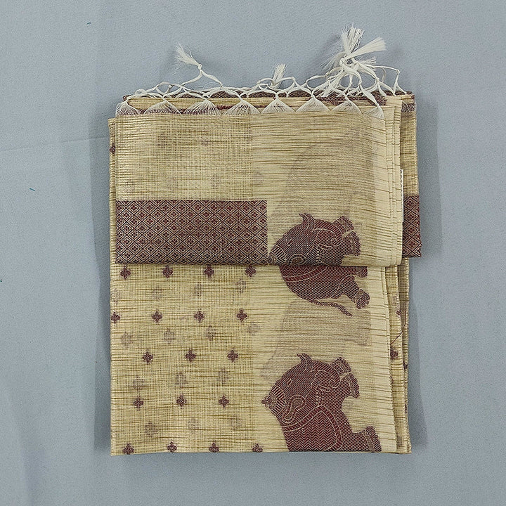 Hayagrivas Beige Fancy Cotton Saree SSCBF120H6-4