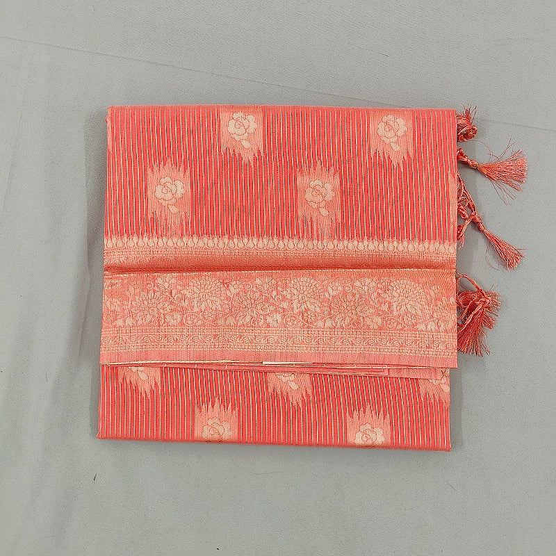 Hayagrivas Coral-Peach Fancy Cotton Saree SSCBF121H1-5