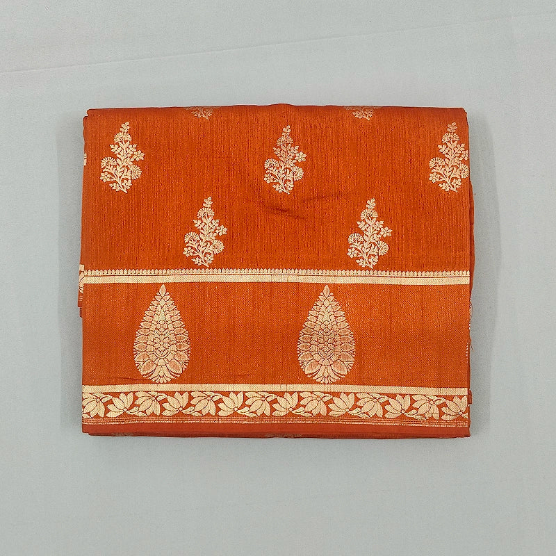 Hayagrivas Rust Orange Fancy Cotton Saree SSCBF121H11-6