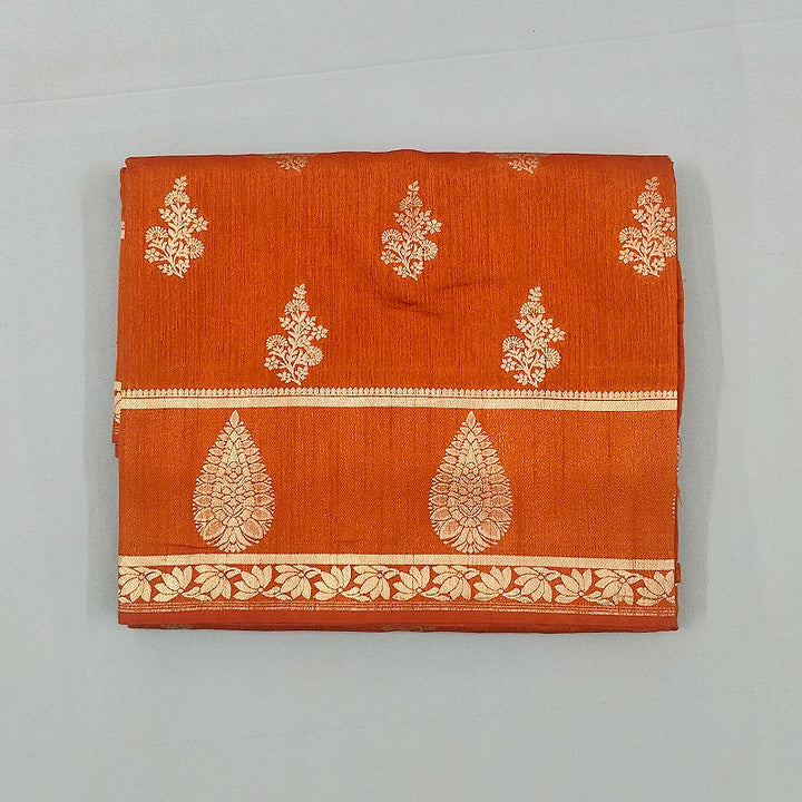 Hayagrivas Rust Orange Fancy Cotton Saree SSCBF121H11-6