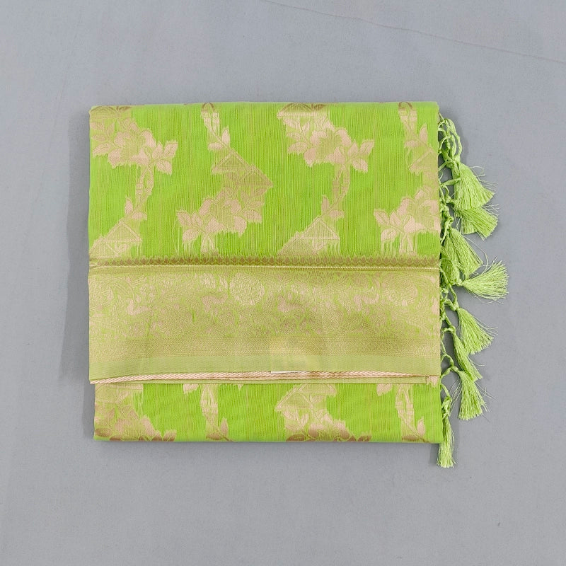 Hayagrivas Parrot-Green Fancy Cotton Saree SSCBF121H2-3