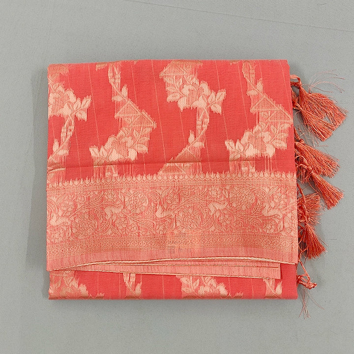 Hayagrivas Coral-Red Fancy Cotton Saree SSCBF121H2-5