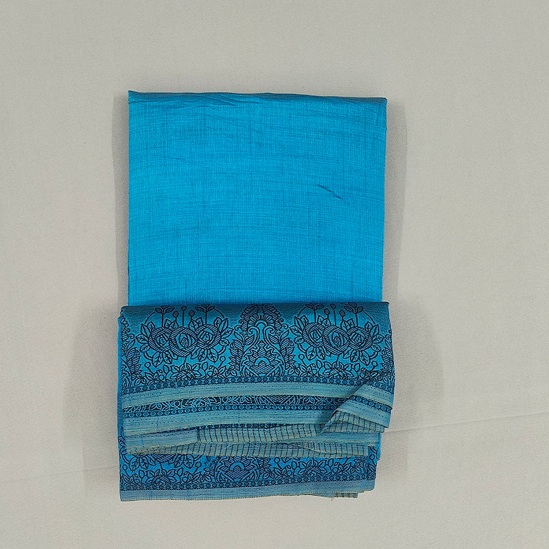 Hayagrivas Turquoise-Blue Fancy Cotton Saree SSCBF121H3-2