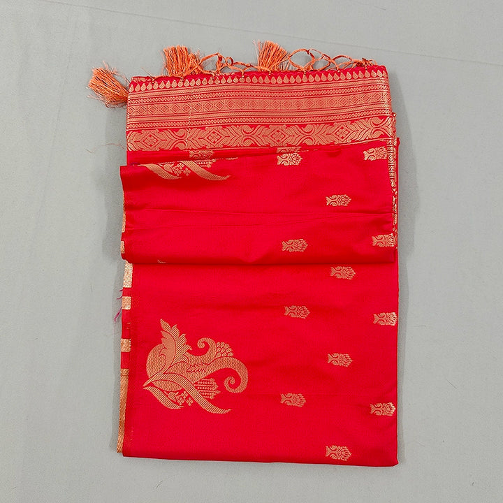 Hayagrivas Bright Red Fancy Cotton Saree SSCBF121H6-1