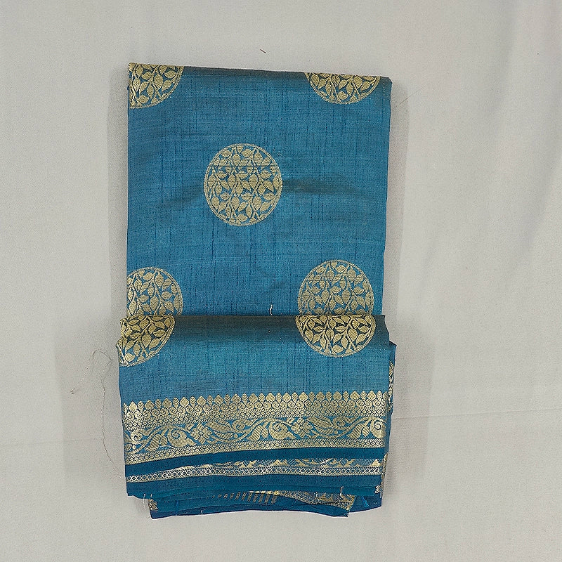 Hayagrivas Peacock Blue Fancy Cotton Saree SSCBF121H7-11