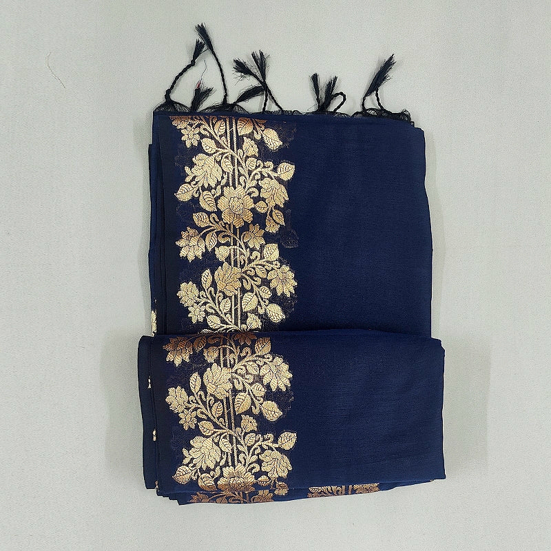 Hayagrivas Navy Blue Fancy Cotton Saree SSCBF121H8-4