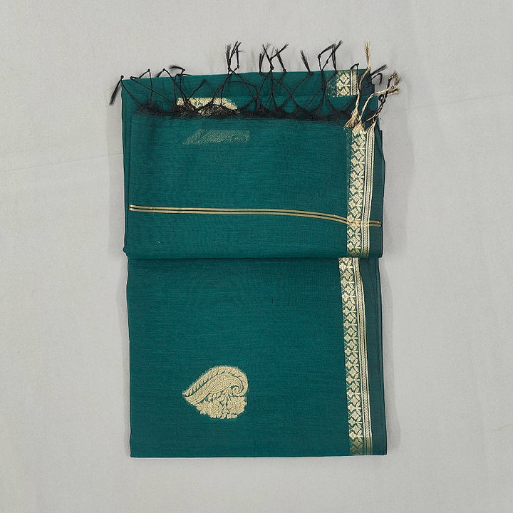 Hayagrivas Teal-Green Fancy Cotton Saree SSCBF121H9-1