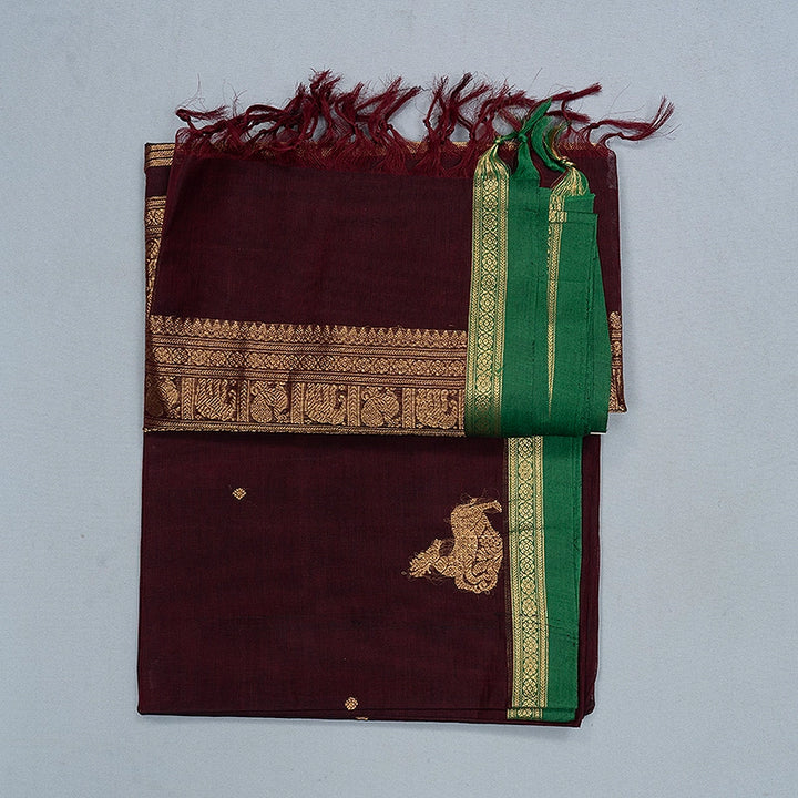 Hayagrivas Burgundy Handloom Kanchi Cotton Saree SSCBF132H20-3