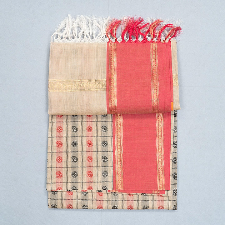 Hayagrivas Mild Beige Handloom Kanchi Cotton Saree SSCBF132H28-2