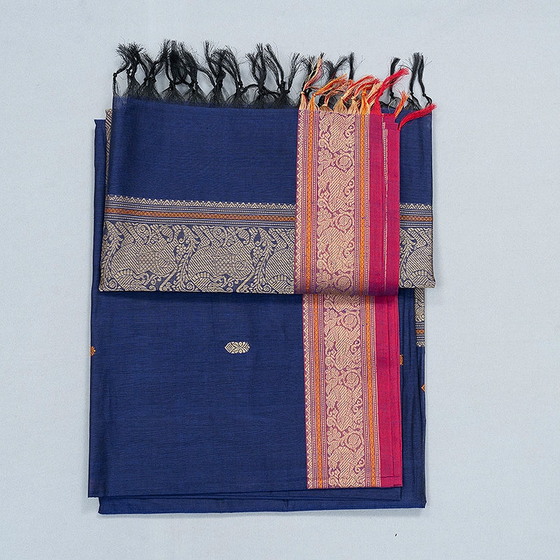 Hayagrivas Dark Blue Handloom Kanchi Cotton Saree SSCBF132H29-1