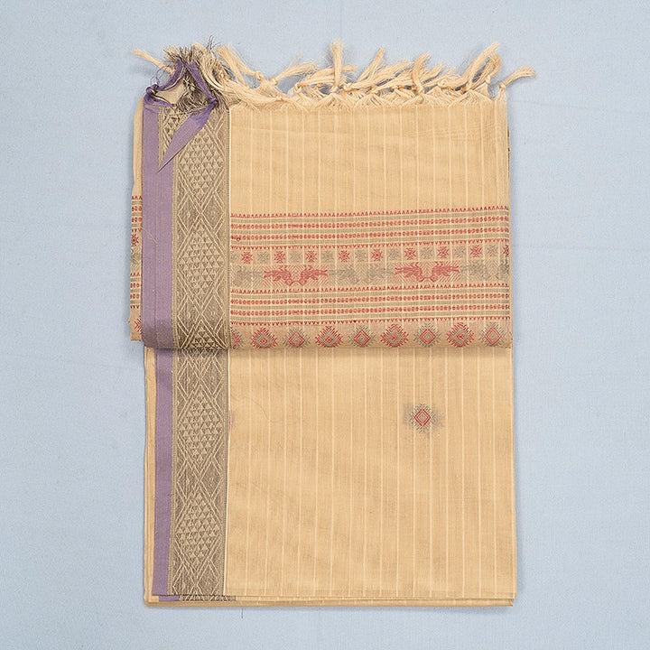 Hayagrivas Beige Handloom Kanchi Cotton Saree SSCBF132H6-1