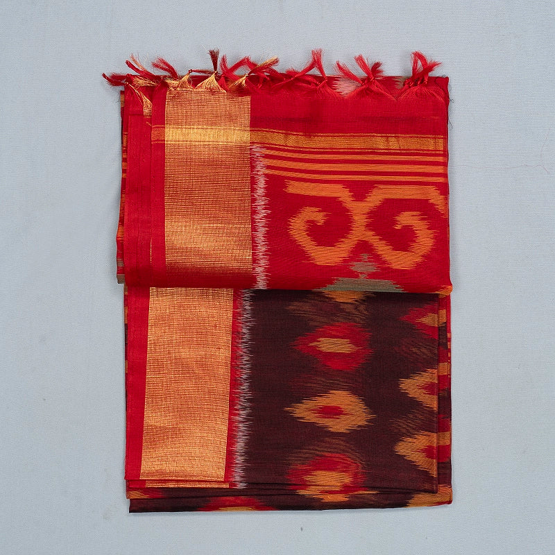 Hayagrivas  kanchana Brown Ikkat Kora Silk Cotton Saree SSCBF155H1-16