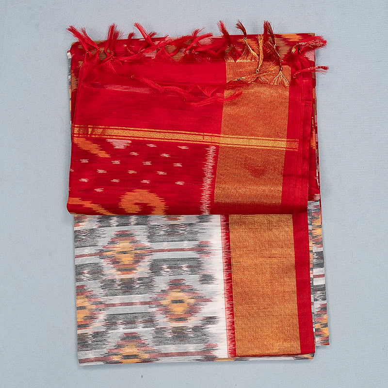 Hayagrivas Grey Ikkat Kora Silk Cotton Saree SSCBF155H1-17