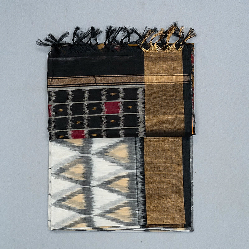 Hayagrivas White Handloom  Ikkat Kora Silk Cotton Saree SSCBF155H1-2