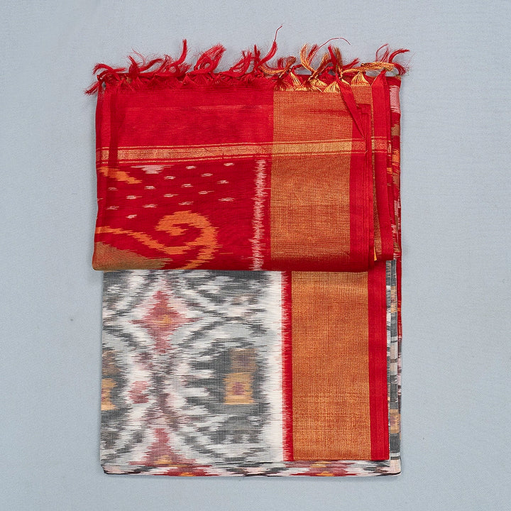 Hayagrivas Grey Ikkat Kora Silk Cotton Saree SSCBF155H1-49