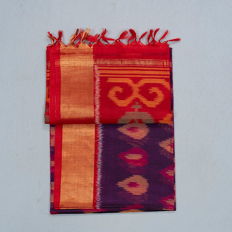 Hayagrivas Deep Purple Ikkat Kora Silk Cotton Saree SSCBF155H1-26