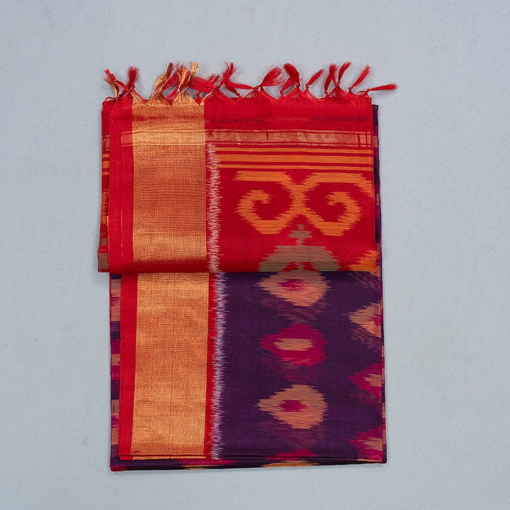 Hayagrivas Deep Purple Ikkat Kora Silk Cotton Saree SSCBF155H1-26