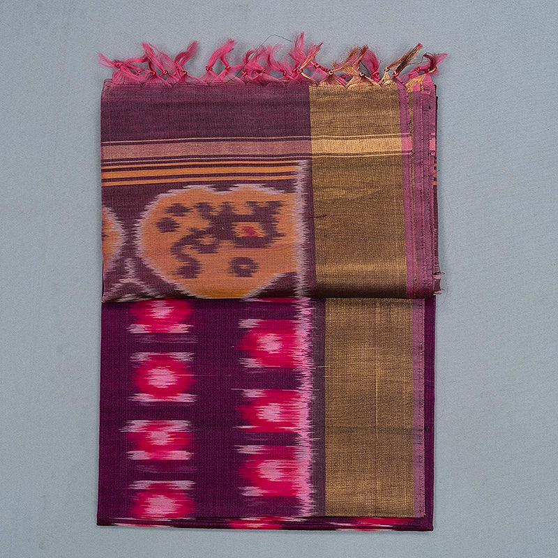 Hayagrivas Purple  Ikkat Kora Silk Cotton Saree SSCBF155H1-3