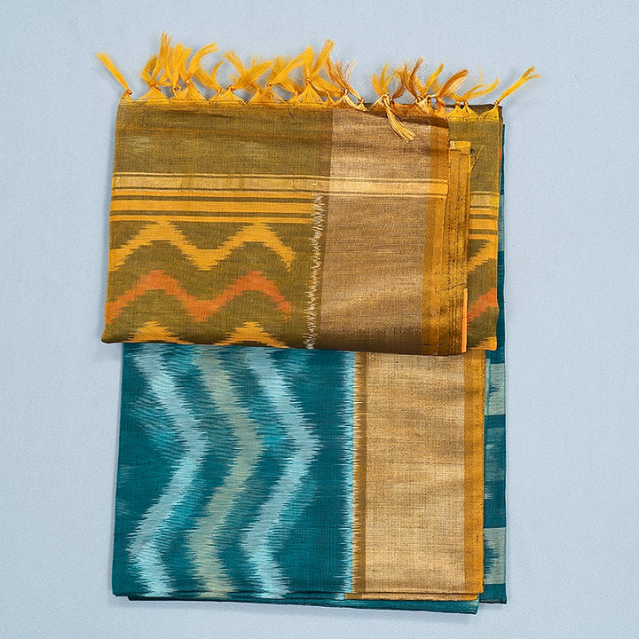 Hayagrivas Emerald Green Ikkat Kora Silk Cotton Saree SSCBF155H1-33